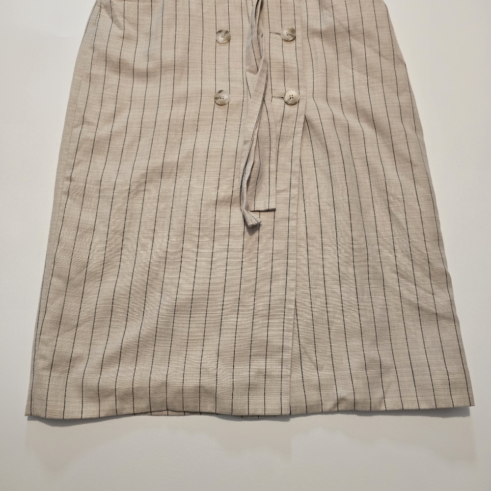 Reiss Andie Neutral Striped Linen Casual Dress Sleeveless V-neck Size 6 - Picture 3 of 14